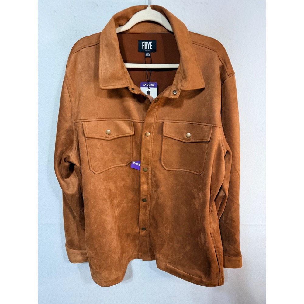 Frye Shirt Jacket Faux Suede Snap Shacket Front Men's XXL Brown Cabincore New